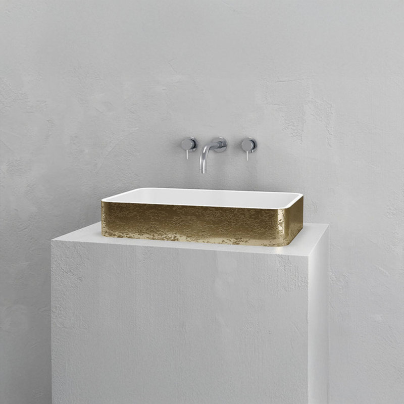 Vast Studio 39.4” L x  18.9” W Wall-Mounted Rectangular Bathroom Sink –Aged Brass/White Elevated Concrete, Brass/White