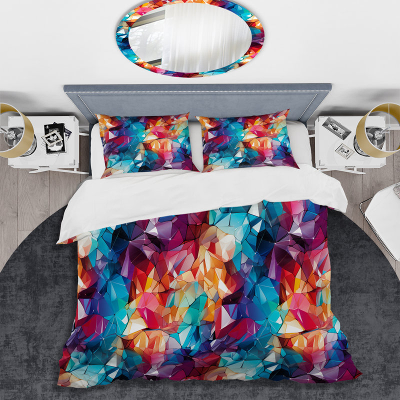 Popart Multicolor Prism Party - Ensemble de housse de couette géométrique, Housse de couette pour grand lit et 2 taies décor