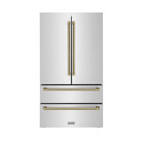 ZLINE Autograph 36 in. Stainless Counter-Depth Fridge w/ Water Dispenser & Gold Helix Handles