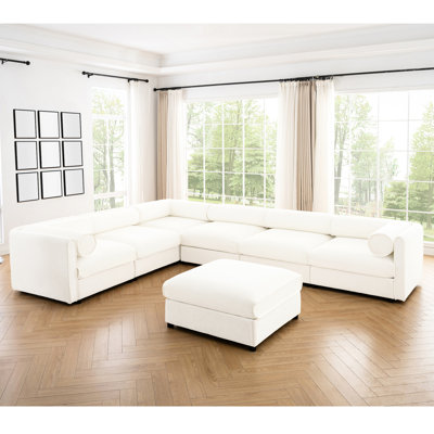 6 modulaires avec rangement, chenille blanche, cylindrique et pour un espace de vie captivant, rangement modulaire - 6 sièges, ergonomique et confortable