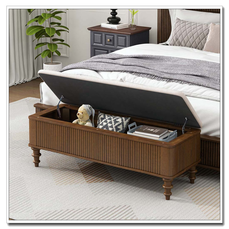 Banc de rangement avec repose-pieds 50,8 pouces, Noyer