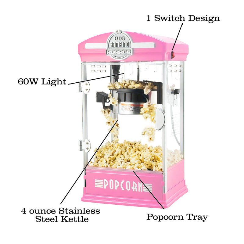 Great Northern Popcorn 4 oz Kettle Tabletop Popcorn Machine with 12 Pack Kernels, Pink
