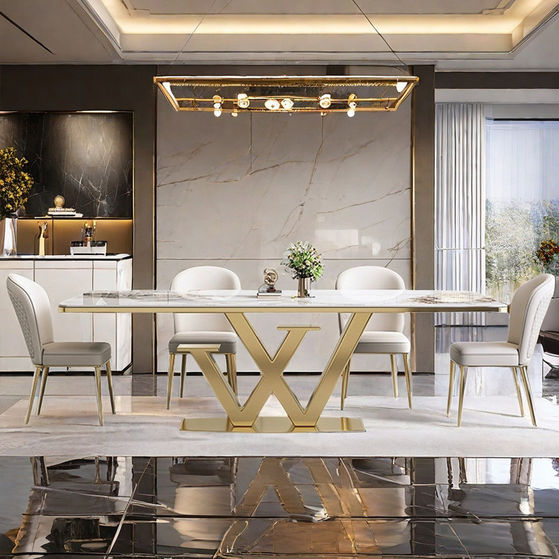 Luxury modern simple rectangular dining table sets, 29.5" H x 70.9" L x 35.4" W