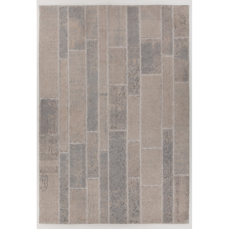 Tapis gris/beige handwoven à tissage plat Alyson, Rectangle 5 pi x 7 pi 6 po