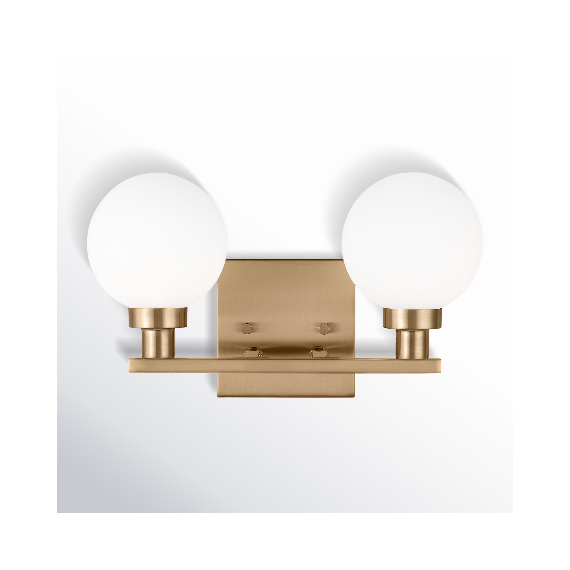 2 Light Frosted Dimmable Vanity Light, Satin Brass