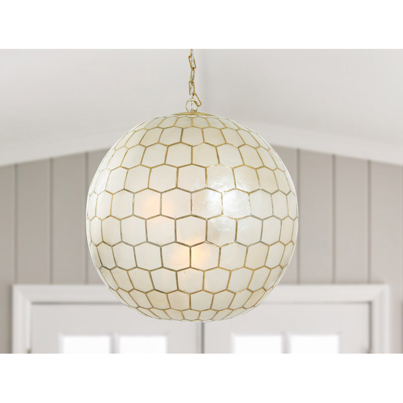 Abbington 1-Light Handcrafted Capiz Shell Globe Pendant, 19" H x 20" W x 20" D, Gold