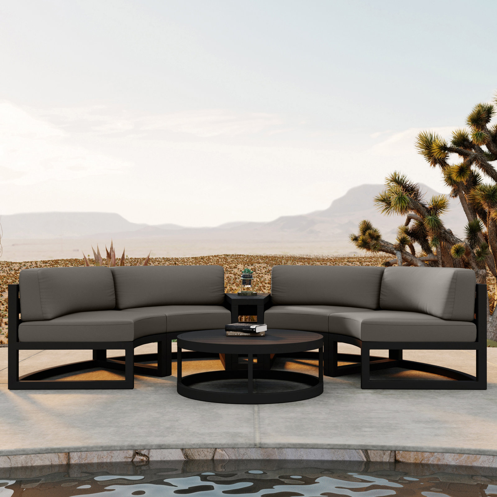 Bergeron 4 - Person Patio Conversation Set with Cushions, Canvas Charcoal Sunbrella® Canvas, Black