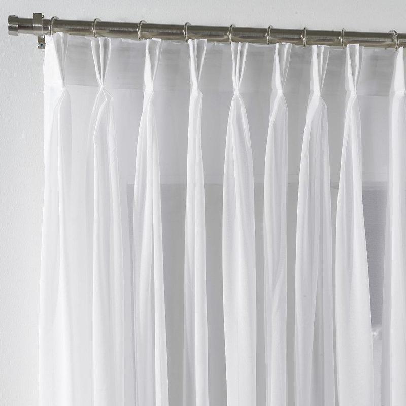 Pinch Pleat Extra Long & Exra Wide Silk Crep Single Panel Sheer, White, 26" W x 180" L