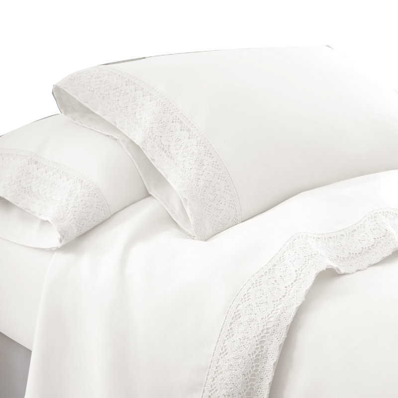 Modern Threads Yate Soft Microfiber Crochet Lace Sheets - Luxurious Microfiber Bed Sheets - Includes Flat Sheet, Fitted Sheet with Deep Pockets, & Pillowcases
