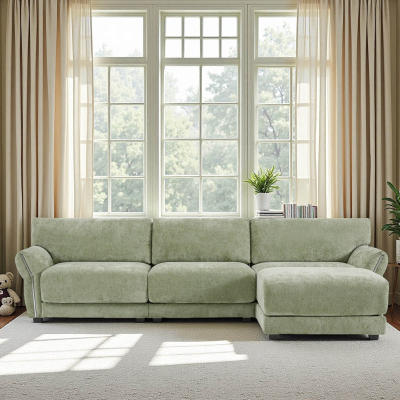 Canapé modulaire de 110 po en forme de L avec coussin de siège extra large, chargeur USB et de type C, conception d'accoudoir pétale, mousse haute densité, repose-pieds à mouvement libre, structure en bois