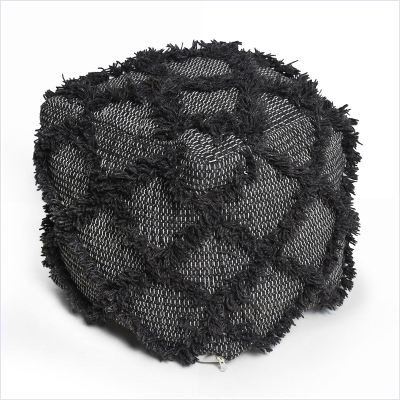 Pouf, Handcrafted Wool &amp; Cotton Walnut Brown 16x16x16 Inch Indoor Living Room | Wool | Cotton