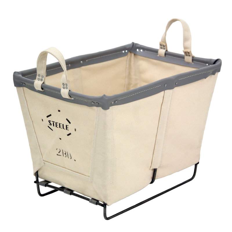 Laundry Basket with Handles, Grey Vinyl, Steel Runners