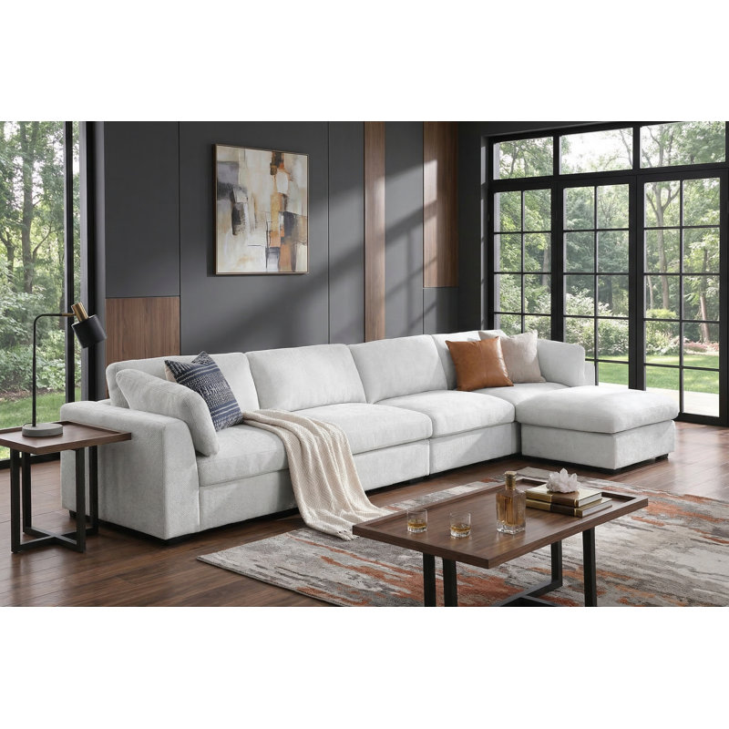 Canapé modulaire avec repose-pieds Aariketh, Polyester gris clair, H 36,3 po x l 168,68 po x P 36,6 po