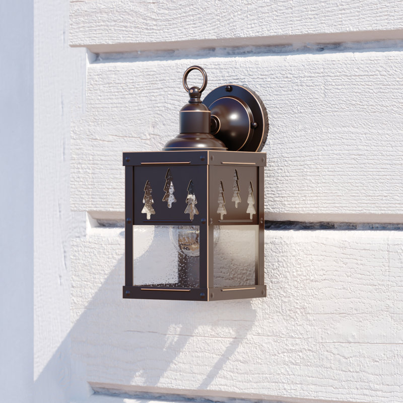 Applique murale d'extérieur à 1 lumière en bronze bruni à 1 lumière H 11,25 po Josefina, acier durable, abat-jour en verre bullé transparent, compatible avec DEL, à utiliser pour la porte d'entrée de patio ou de garage