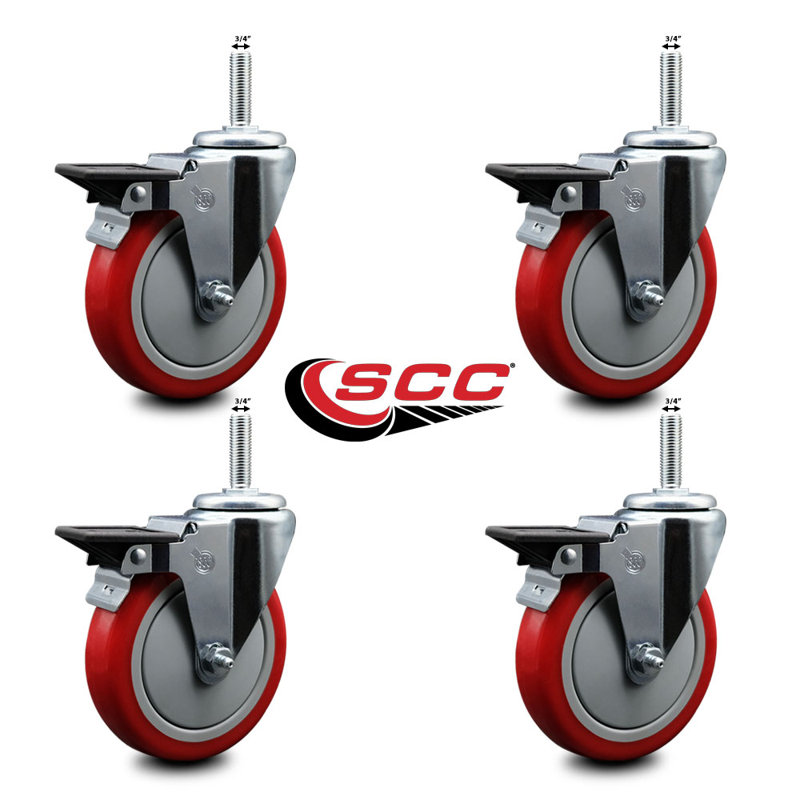 Poly Wheel Swivel 3/4 Inch Threaded Stem Caster with Brake