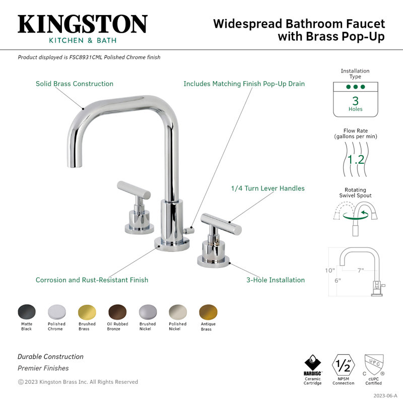 Robinet de salle de bain espacé Kingston, Laiton antique