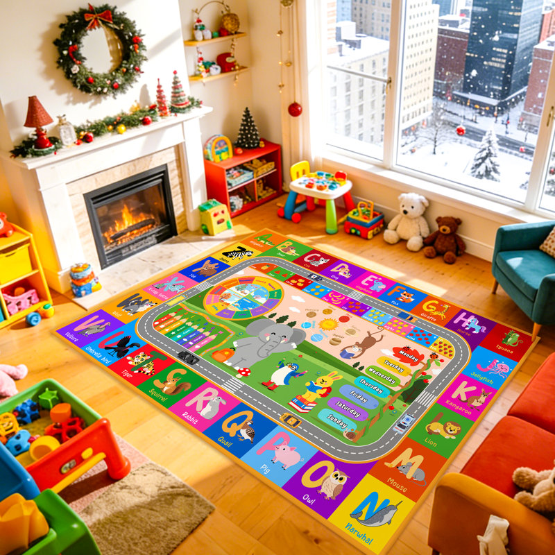 Tapis pour salle de jeux, tapis éducatif ABC 5 pi x 7 pi, tapis antidérapant doux pour animaux de compagnie