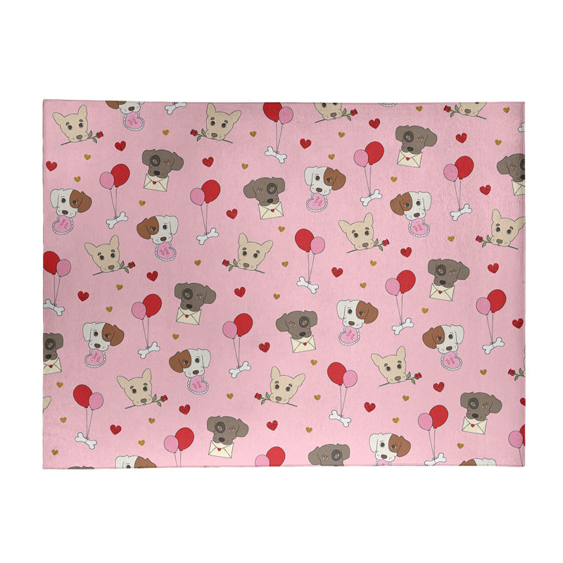 Tapis rose/rouge/gris fait main, Rectangle 3 pi x 5 pi
