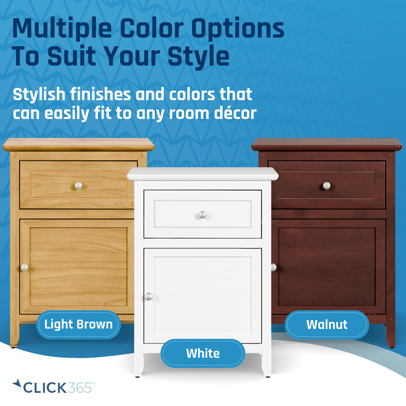 White Manufactured Wood Side Table with Drawer and Cabinet