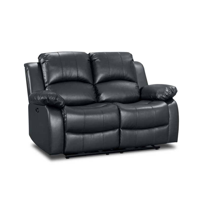 Lowell Faux Leather Reclining Loveseat, Lowell Black Faux Leather, 2