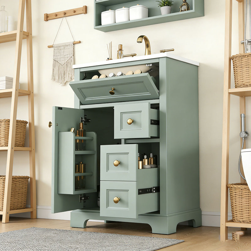 Meuble-lavabo 24 po avec lavabo, Vert