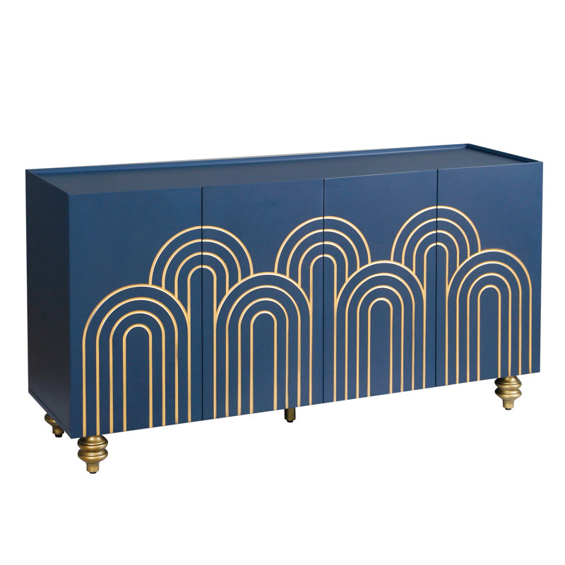Buffet moderne cannelé, bleu marine, améliorant le rangement à domicile et l'esthétique convenant à diverses pièces, Bleu