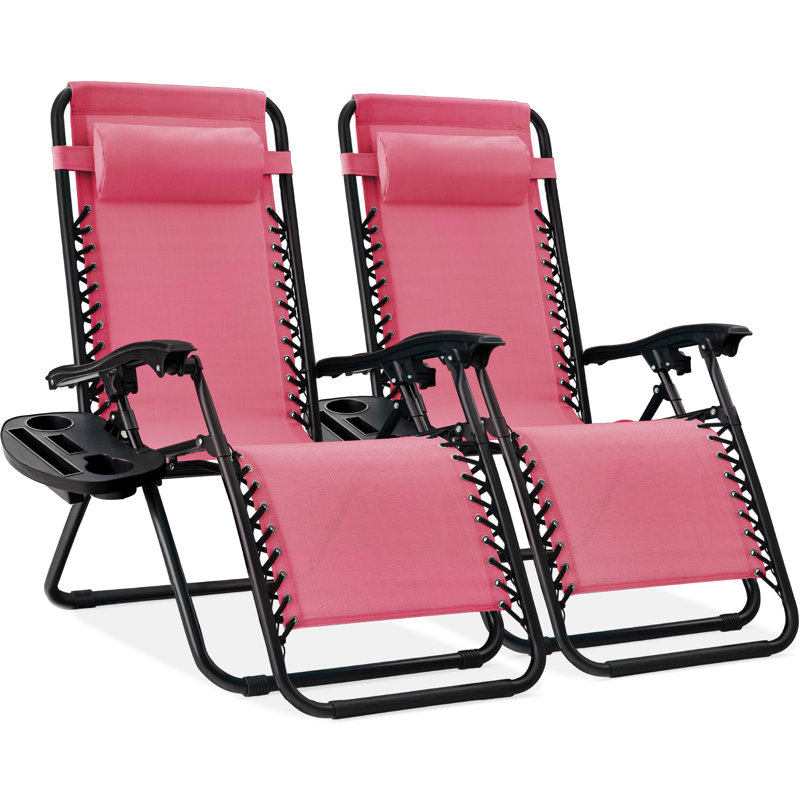 Nathen Zero Gravity Lounge Chair Recliners for Patio, Pool w/ Cup Holder Tray, Pink