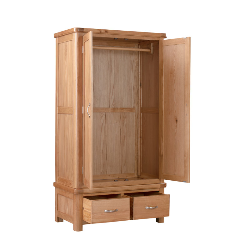 Comfrey 2 Door Solid + Manufactured Wood Wardrobe, Oak