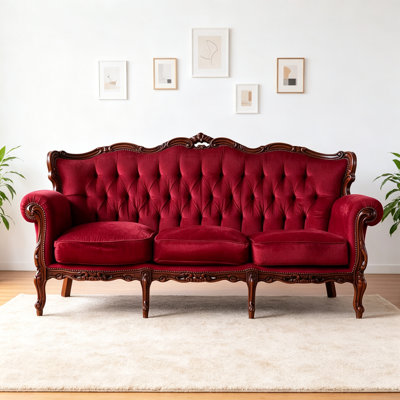 American-style Solid Wood Carved Red Sofa