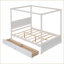 Lit plateforme double à baldaquin en bois pleine grandeur avec 2 tiroirs - Blanc brossé, sans sommier, bois de pin / panneau de fibres à densité moyenne pour la chambre à coucher