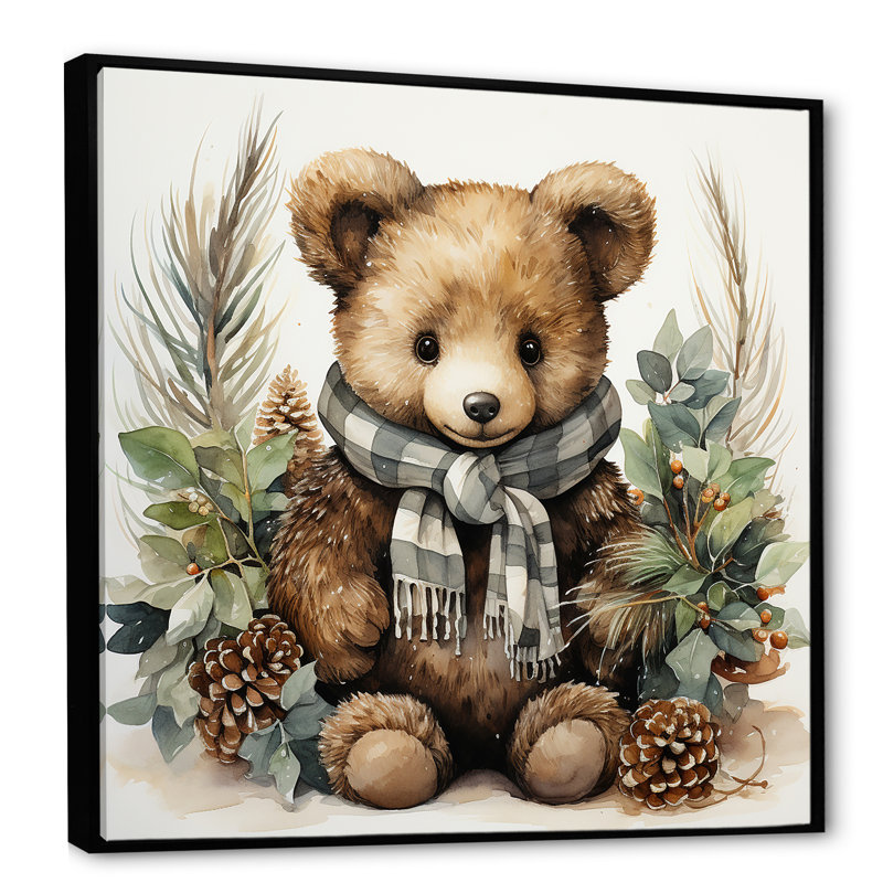 Ours en peluche de Noël, chambre de bébé IV - art mural de l'ours en peluche, Cadre flottant noir