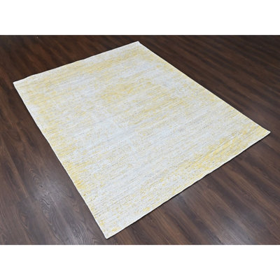 Tapis oriental tissé à la main 8 po x 10 pi, motif texturé en laine et en laine à base de macaron, motif moderne