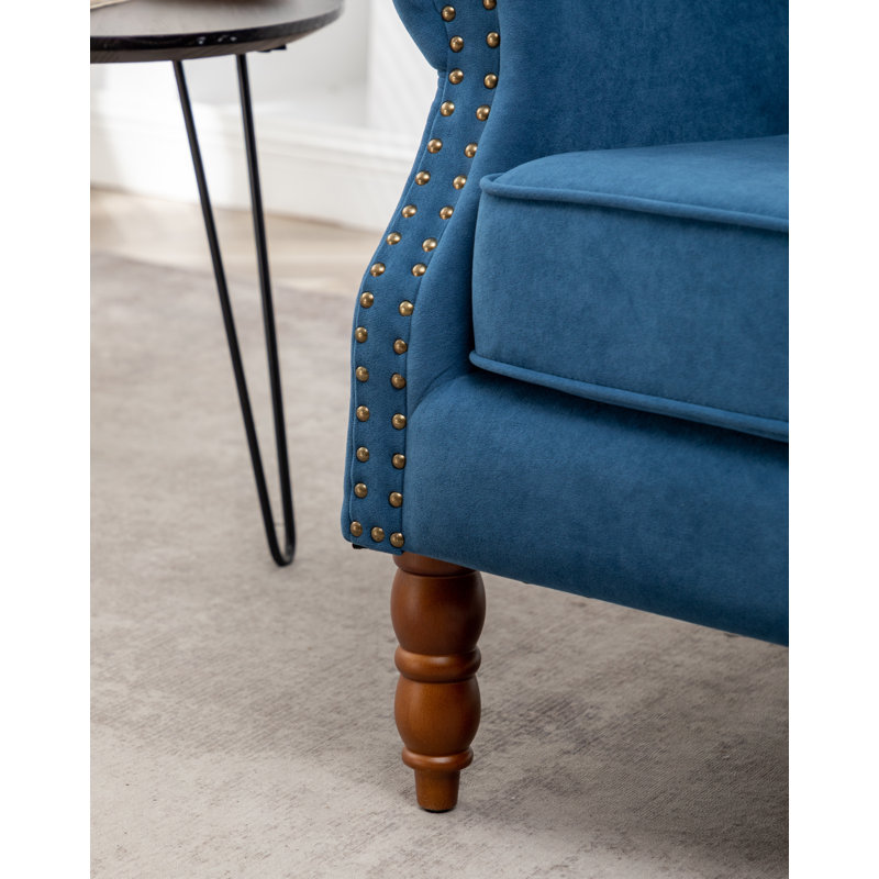 Johnathan 73.66Cm Wide Velvet Wingback Chair, Blue Velvet
