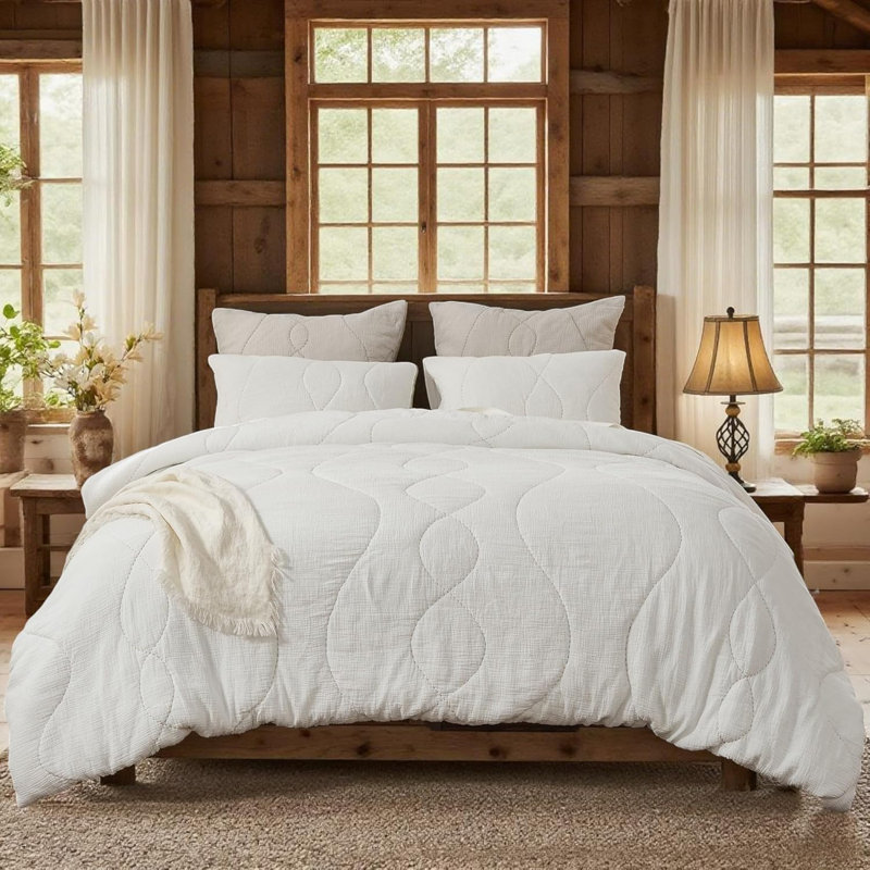 100% Cotton Quilted Duvet Cover Set Ultra-Soft Breathable Lightweight Hand Stitching Bedding Cover, White