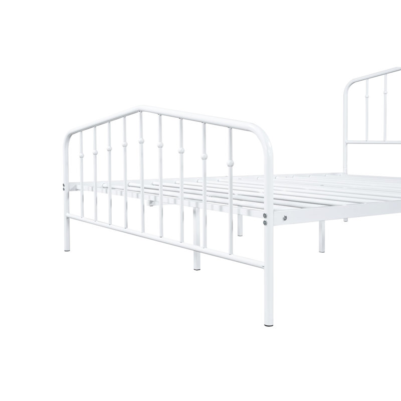 Lit double en métal de style contemporain blanc, prêt pour le matelas pour lit de chambre à coucher, finition prête, installation soignée