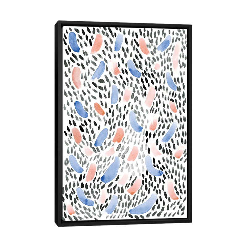 « plumed terrazzo », impression sur toile, H 26 po x l 18 po x P 1,5 po, Toile avec cadre noir, Pas de tapis