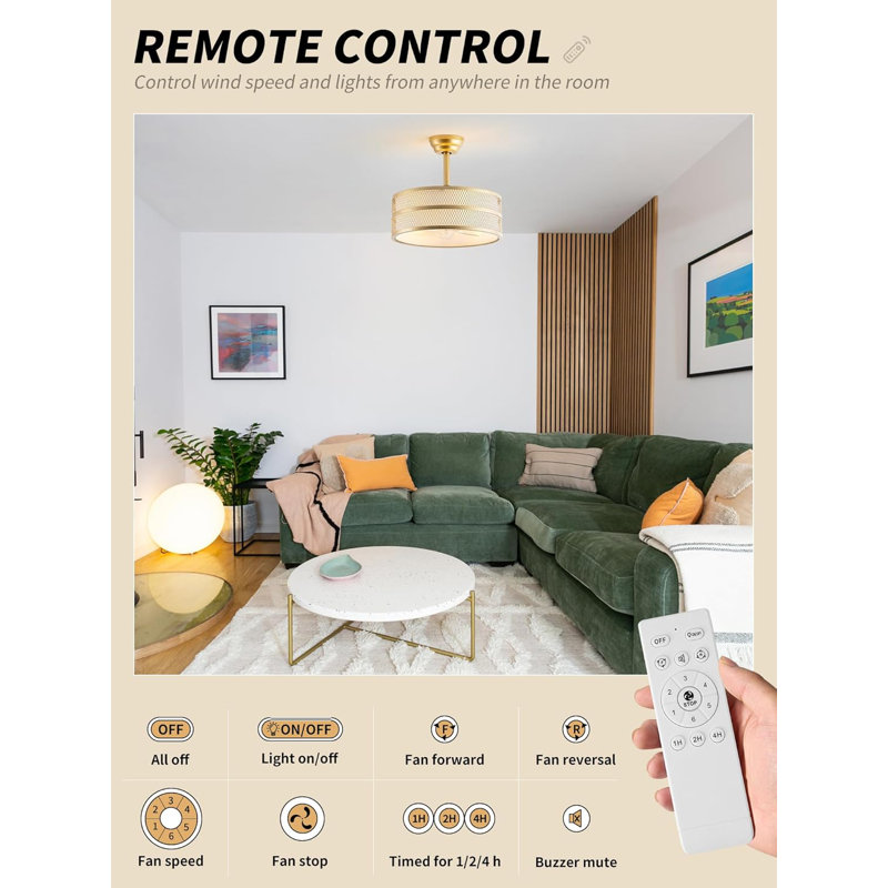 Boho Chandelier Ceiling Fan With Light And Remote Control, Mid-Century Modern Gold Fandelier With 6 Speeds, Reversible Motor And Timer For Bedroom, Living Room, Nursery
