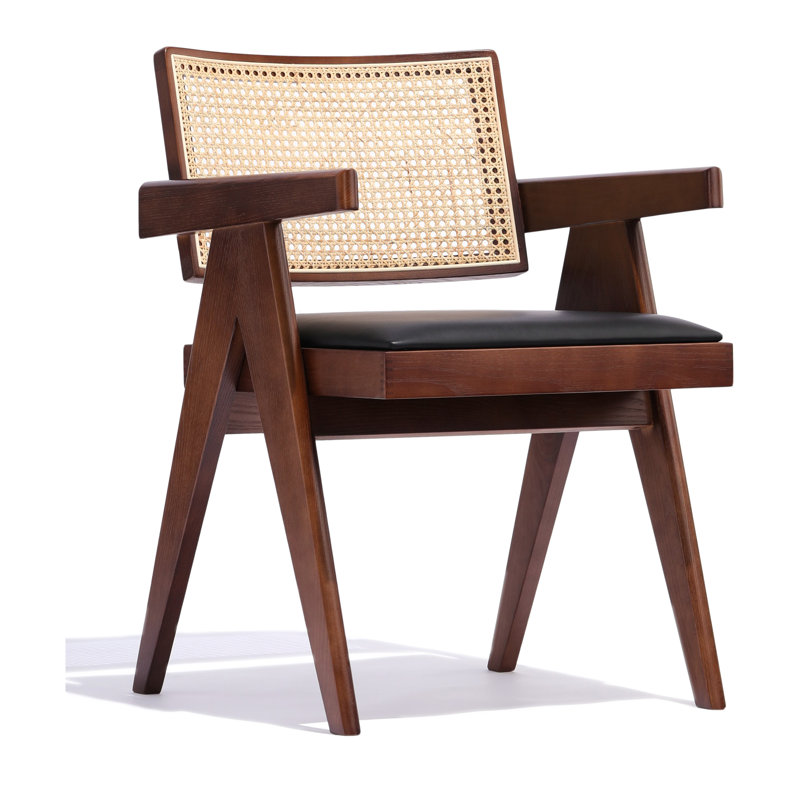 Pierre J Arm Half Wicker, Black Faux Leather