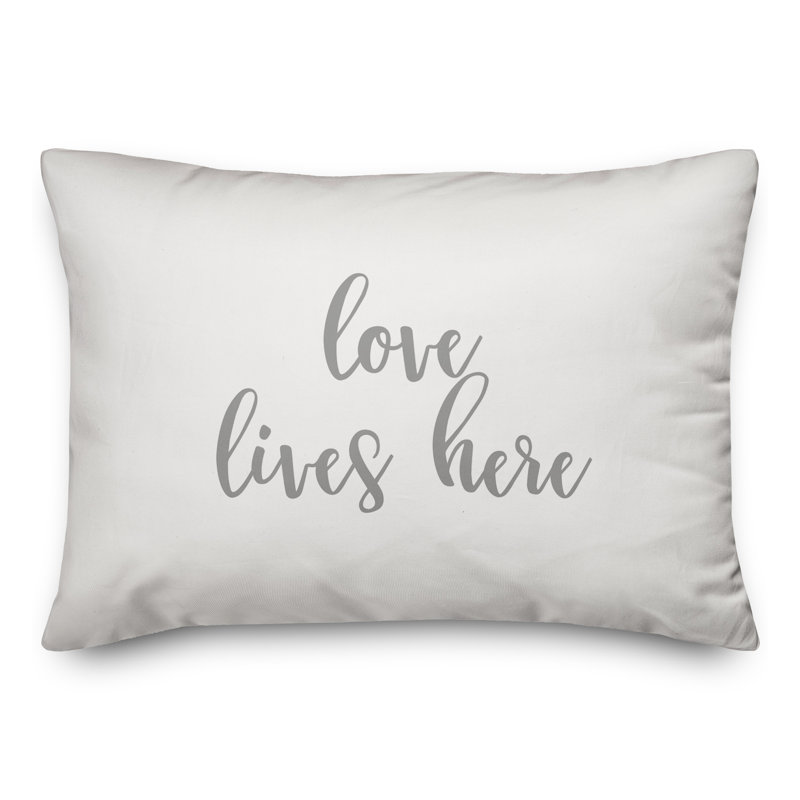 Coussin Love Lives Here, Gris / blanc