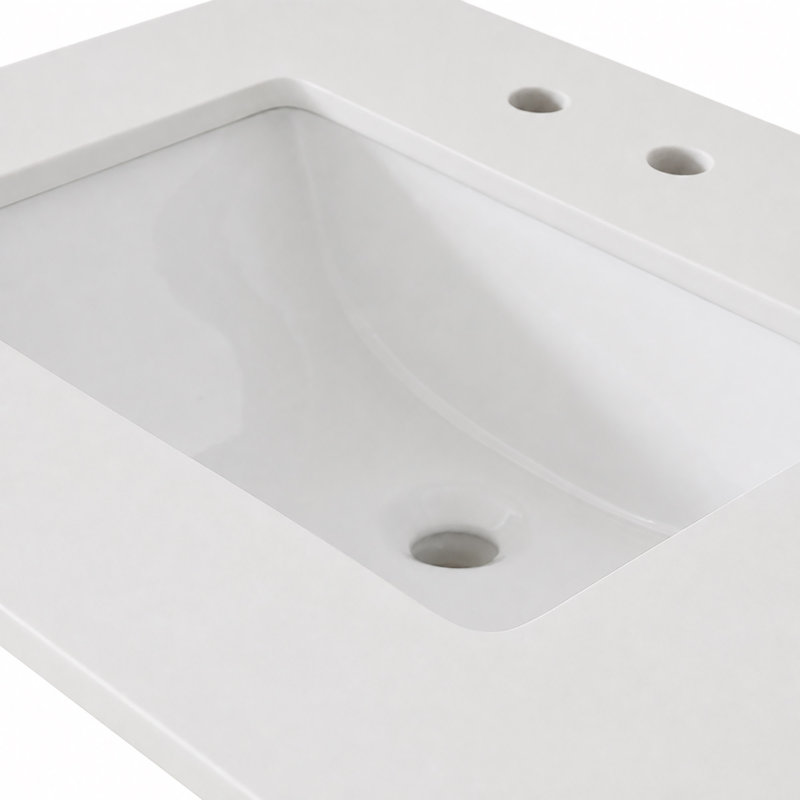 Comptoir en quartz blanc de 37 po et lavabo rectangulaire gauche, Blanc