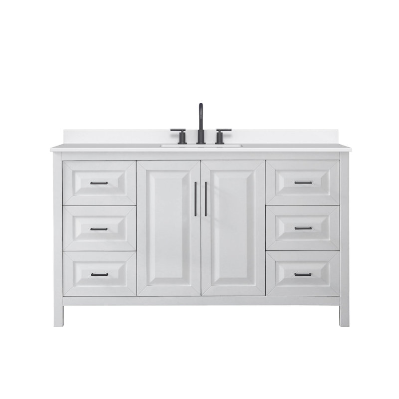 Daria 60'' W Vanity, White, Matte Black, White Quartz