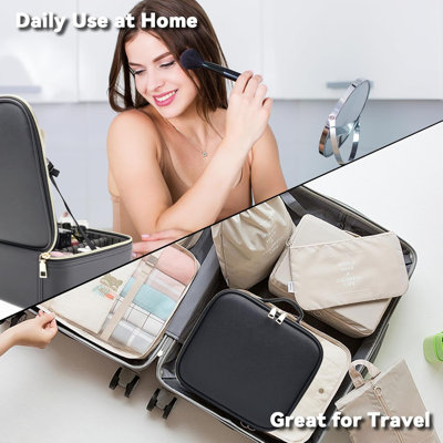 Travel Makeup Bag with LED Mirror and 10x magnifying glass with 3 Lighted Settings
