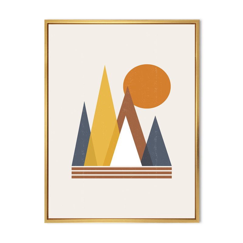 Montagne abstraite et soleil - Impression sur toile, H 20 po x l 12 po x p 1 po, Toile encadrée d'or