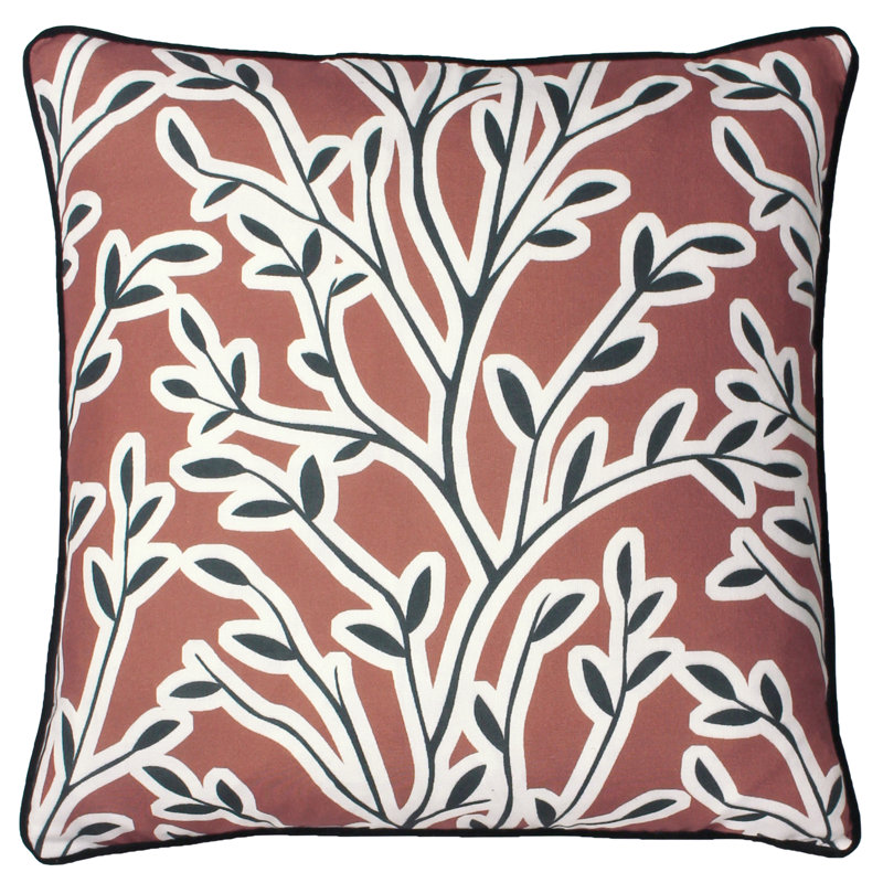 Annika Floral Cream Square Throw Pillow Cover, Brown