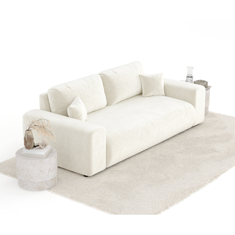 Three-seater square arm sofa, Beige Velvet