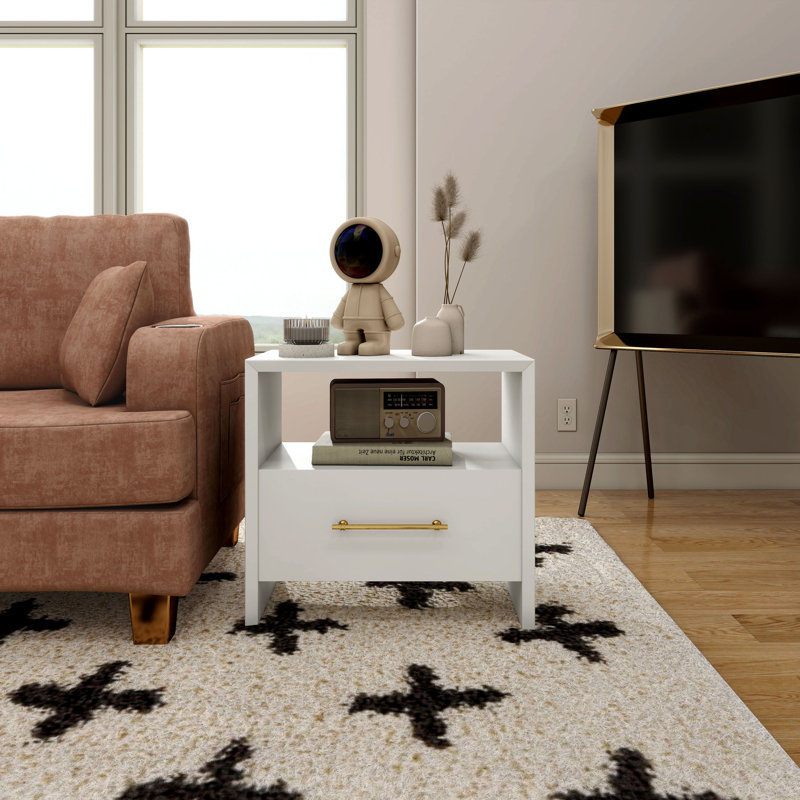 Karyn Single Drawer End Table, White
