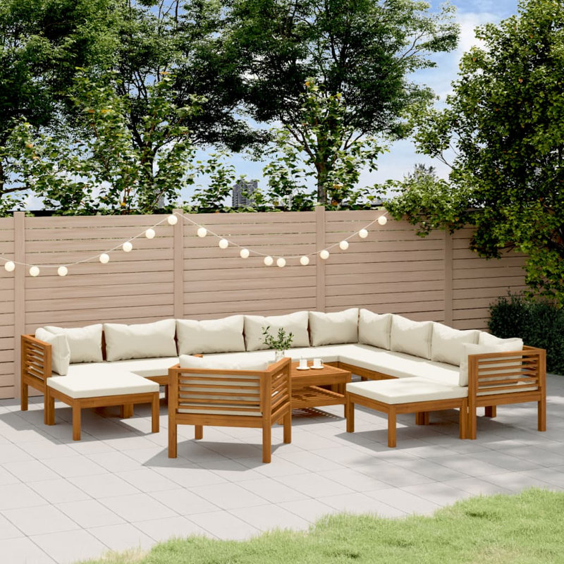 Takena 11 Piece Lounge Sectional Seating Group, 3 Corner + 5 Middle + Armchair + 2 Footrest +Table, Cream