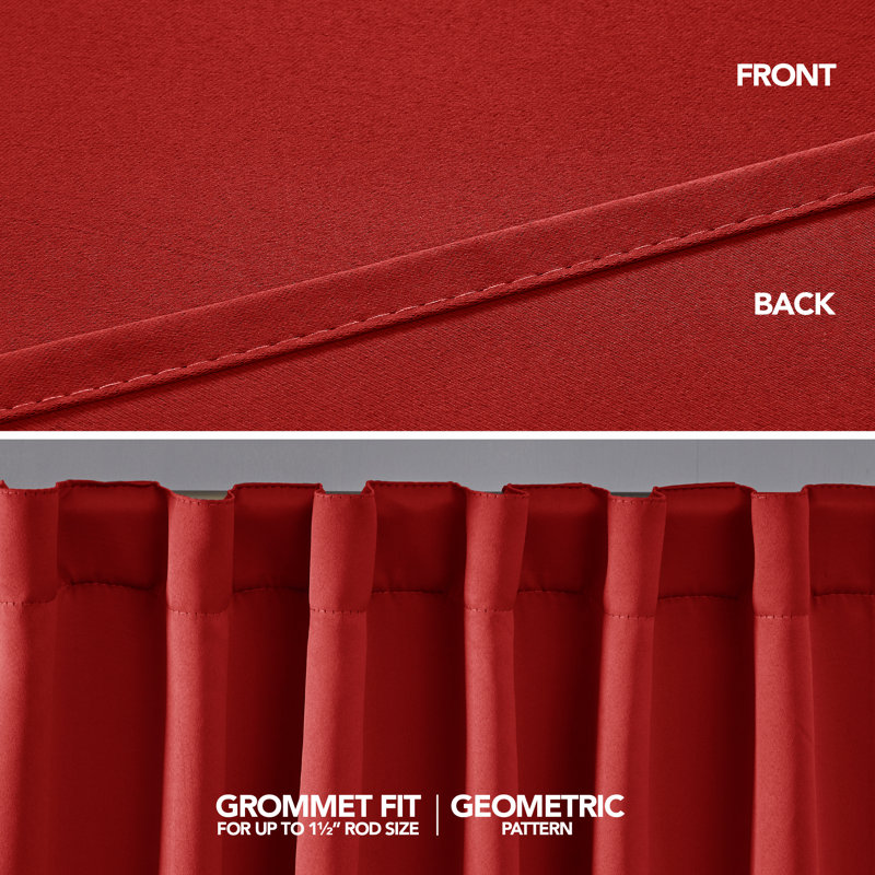 Taburao Back Tab Room Darkening Curtain Pair, 42" W x 63" L, True Red