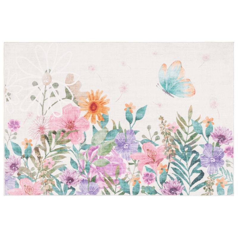 Tapis de cuisine Anircin, Rectangle 1 pi 8 po x 2 pi 6 po, Ivoire / Rose