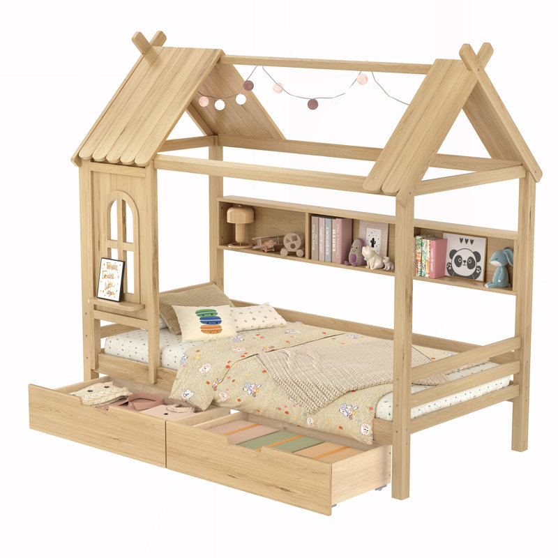 Lits simples avec tiroirs de rangement, Naturel , Lit simple 